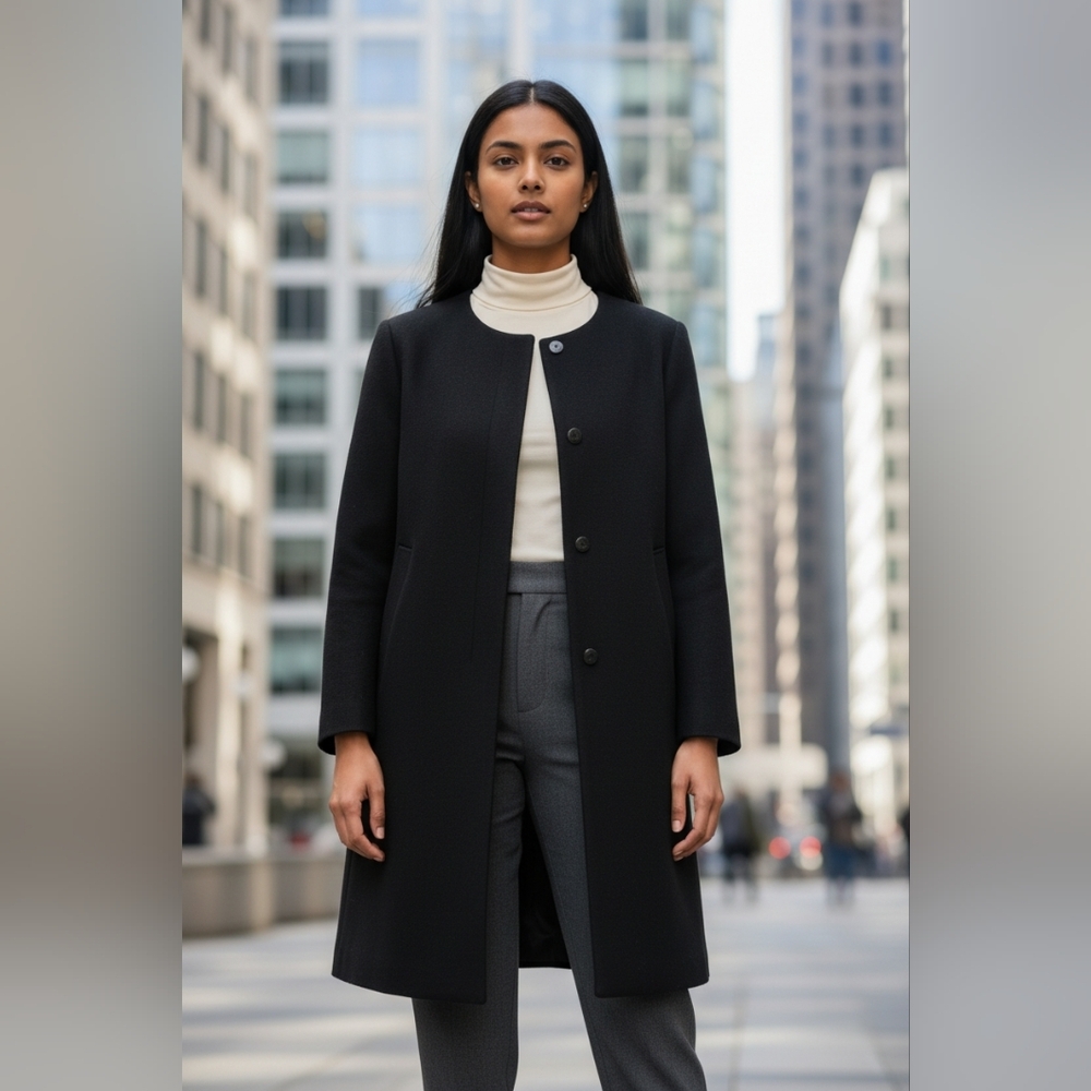 Harve Bernard Vintage Dress Coat Wool Lightweight Midi Pea Coat Spring Luxury